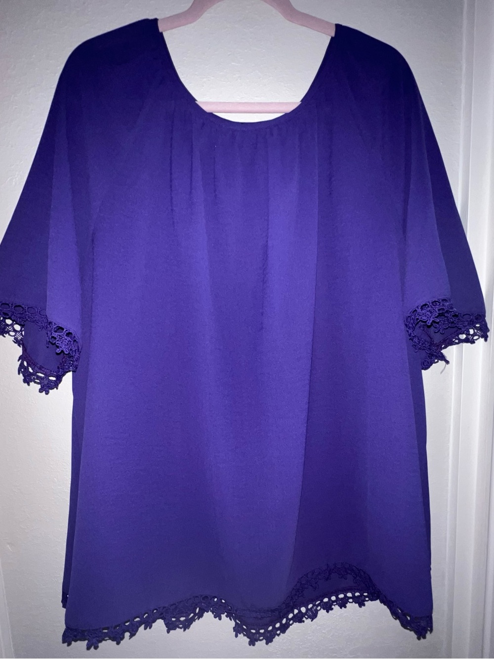 Purple Crochet Trim Blouse 2X